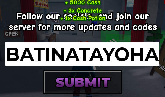 Karinderya showing a successful BATINATAYOHA redemption for Cash, Concrete, and a Cash Potion